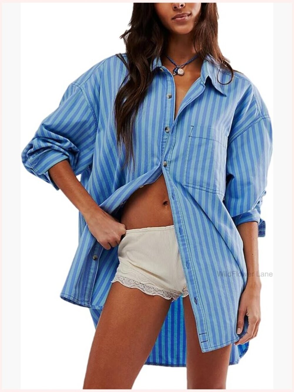 Oversized Striped Button Down Shirt Long Sleeve Blouse